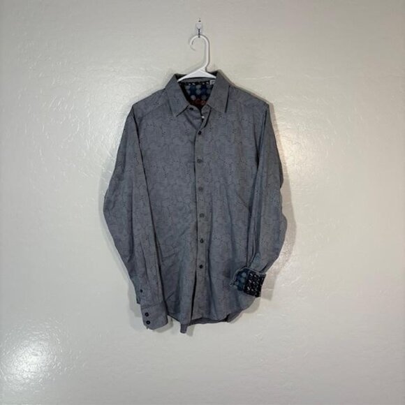 Robert Graham Shirt Mens Small Gray Geometric Long Sleeve Classic Fit Cotton - Picture 1 of 8